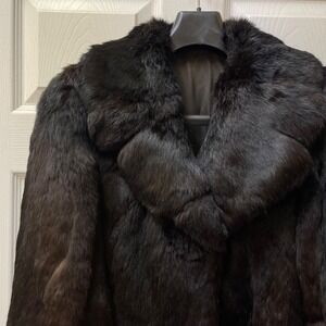 Vintage Retro German Echt Kaninpelz Collared Rabbit Fur Coat Size Large (42)